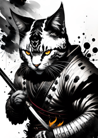 Ink wash cat samurai 2b3204