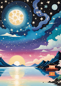 Starry sky, sea and lake, Ukiyo-e 9E92