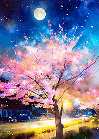 Beautiful night cherry blossoms#1301