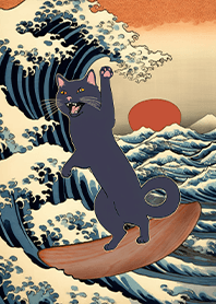 Funny Ukiyoe Edo Surf Cat4