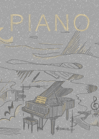 ピアノと月の線画