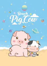 หมูอ้วน&วัวน้อย ชายหาด สีฟ้า