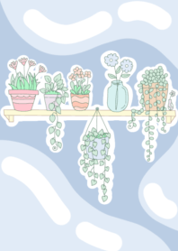 pastel flower garden in pots