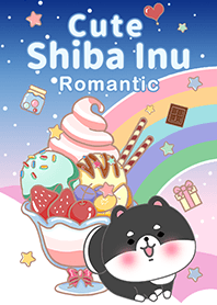 冰淇淋星空 可愛寶貝黑柴犬 浪漫漸層粉紅藍