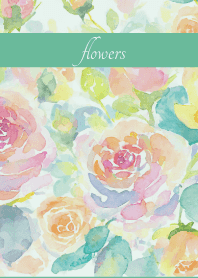 Pastel Roses3 on blue green