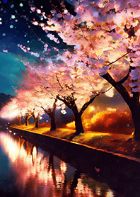 Beautiful night cherry blossoms#1250