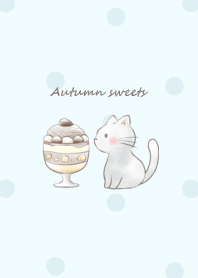 Cat and Autumn sweets -blue- dot