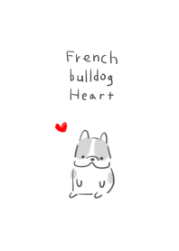 simple french bulldog heart white gray.