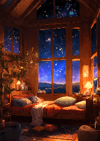 Starry night sky bedroom