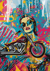 レトロウォールアートとアメリカンバイク