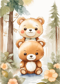 Naughty little bear in the forest