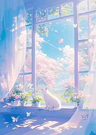 Cat by window in morning light JP