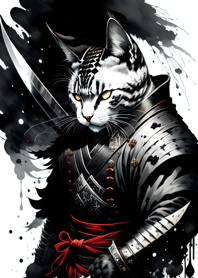 Ink wash cat samurai B3FA86