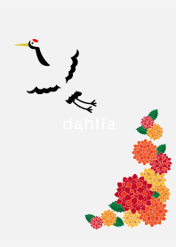 crane and dahlia on white