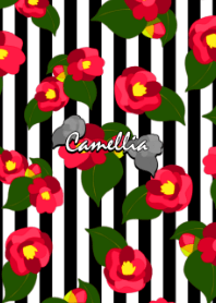 Red camellia -Retro modern stripe-