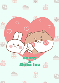 可愛寶貝柴犬與兔兔的愛心-綠色