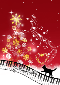 Cat Playing Music Piano X'mas Red Ver.
