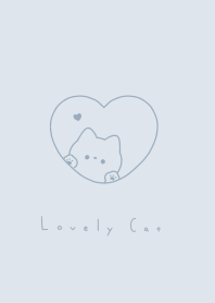 Cat in Heart(line)-pale blue gray line.