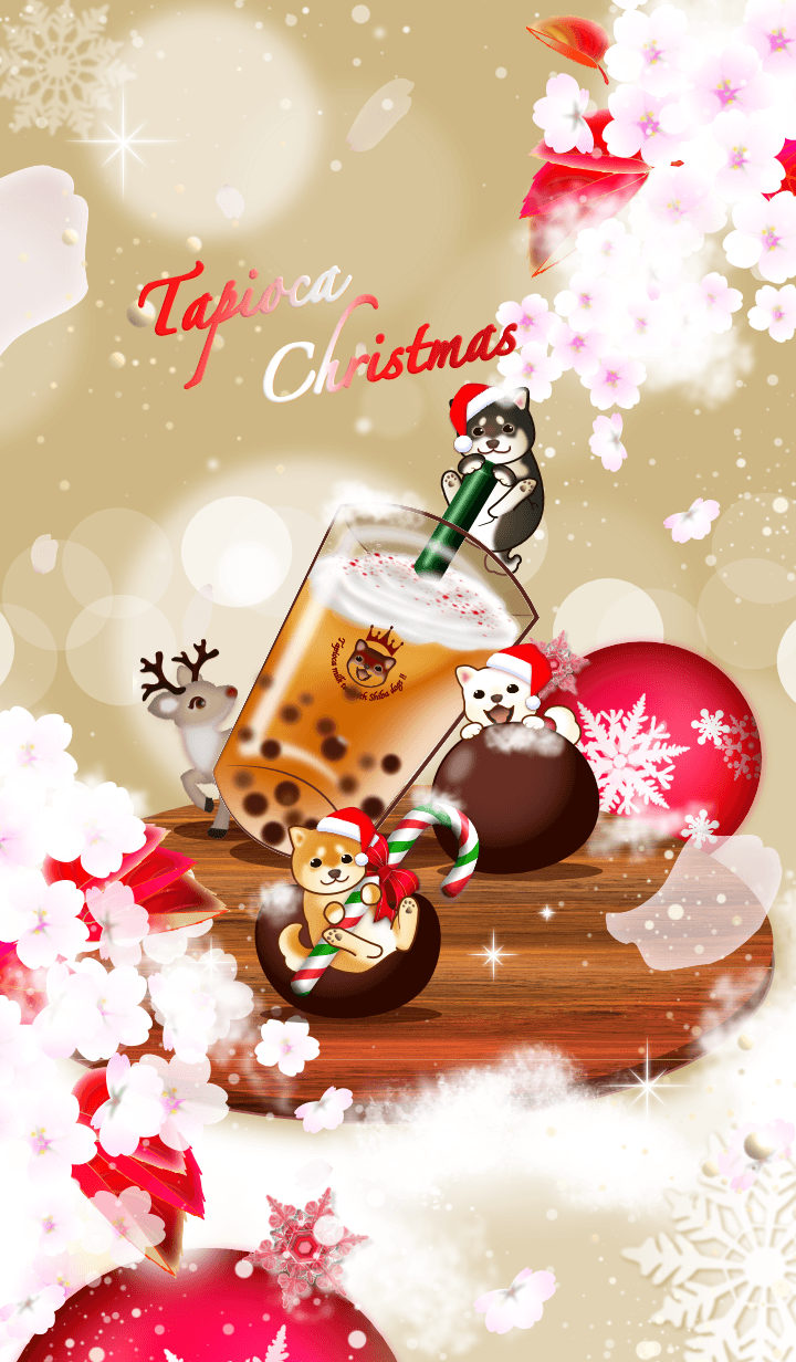 Tapioca Christmas tea with Shiba dogs