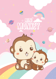 ลิงน้อย ท้องฟ้าสายรุ้ง สีชมพู