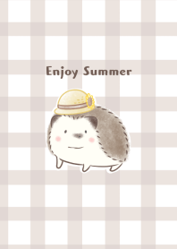 Hedgehog and Straw hat 3 -brown-