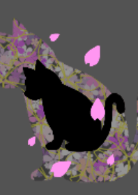 Black cat with cherry blossom, moon