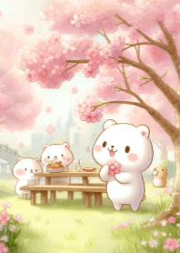 Bear Picnic with Cherry Blossom
