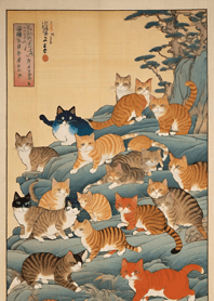 A pile of cats Ukiyo-e l7faD