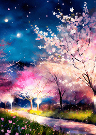 Beautiful night cherry blossoms#2137