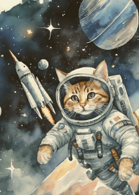 Cat astronaut on yellow
