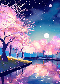 Beautiful night cherry blossoms#1216
