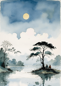 霧に包まれた静かな湖面 0912c7