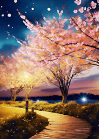 Beautiful night cherry blossoms#1609