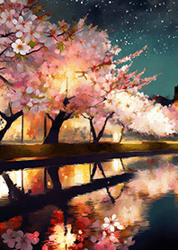 Beautiful night cherry blossoms#1630