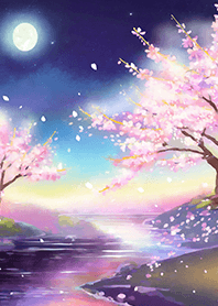Beautiful night cherry blossoms#1122