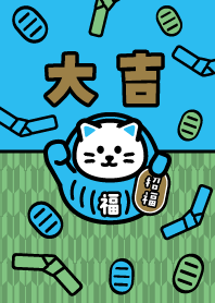 だるまの着ぐるみ招き猫／水色×緑色