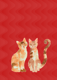 猫の兄妹2 赤とベージュ