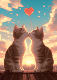 バレンタインデー-屋根上猫のカップル1.1