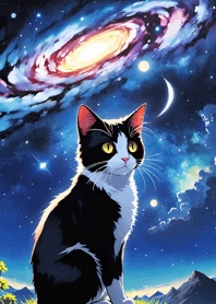 夜の月と星の猫 38f3c6