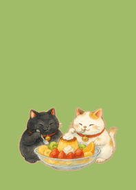 W & B Beckoning Cats3 on moss green