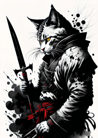 Ink wash cat samurai 9ADDe5
