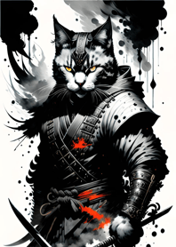 Ink wash cat samurai 053ccB