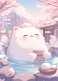 櫻花下泡湯的幸福療癒貓❤️