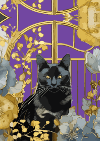 Black Cat Door on purple JP