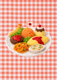 お子様ランチ フェルト 赤 シンプル 食べ物