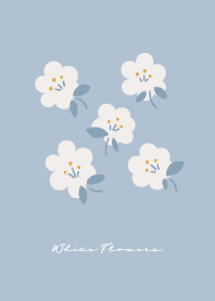 White Flowers Pattern-Blue