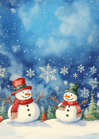 Snowman at night on yellow