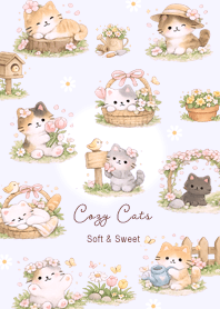 Spring flowers and kitten (purple)