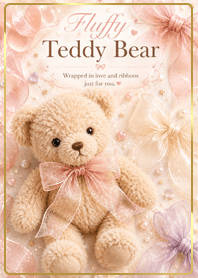beige Fluffy Ribbon Teddy