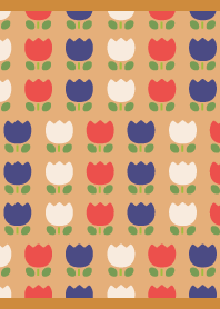 Retro three color tulips on brown